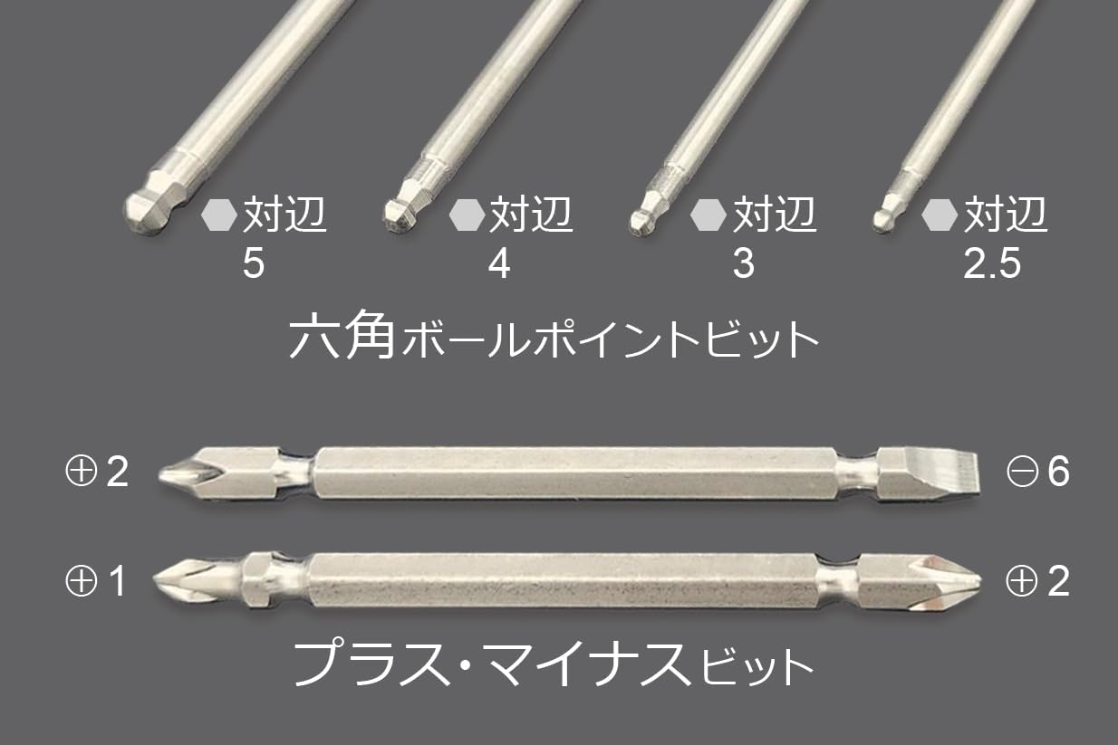 六角ボールポイントビットとプラス・マイナスビット