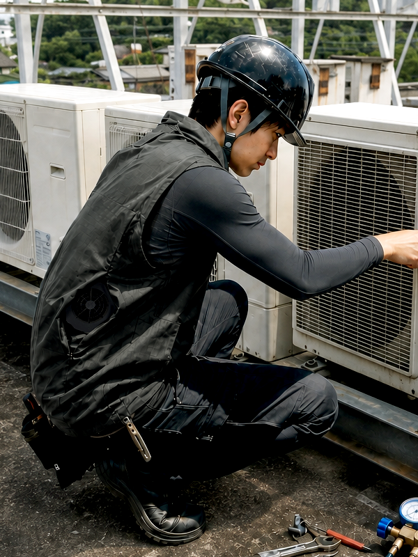 設備メンテナンス作業でHVACウェアを着用する作業者