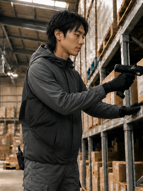 倉庫でHVACウェアを着用する作業者