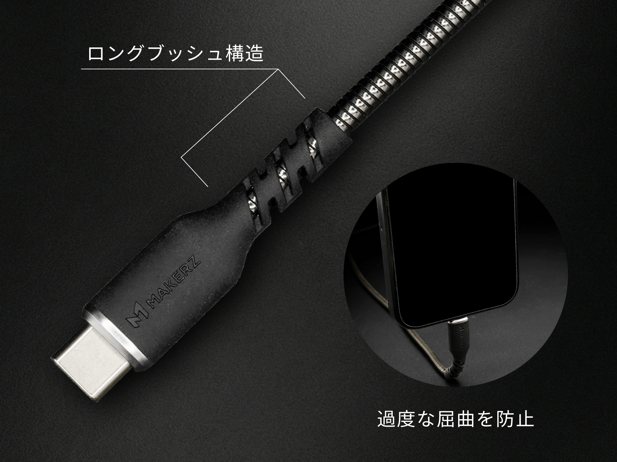 ロングブッシュ構造 — 過度な屈曲を防止