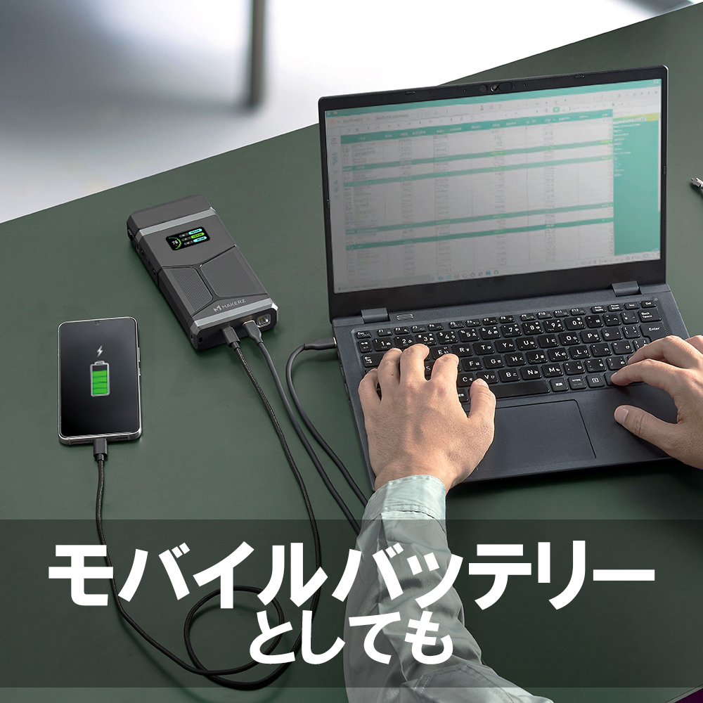 24V対応 ハンディパワーサプライ＋AC充電器＋専用ケースセット｜MAKERZ